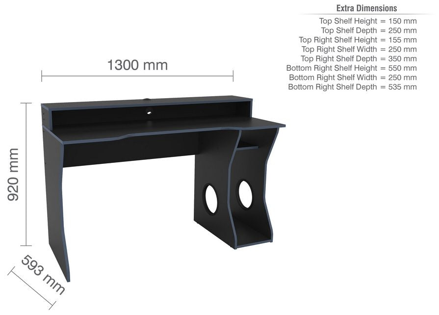Enzo Black and Blue Gaming Desk