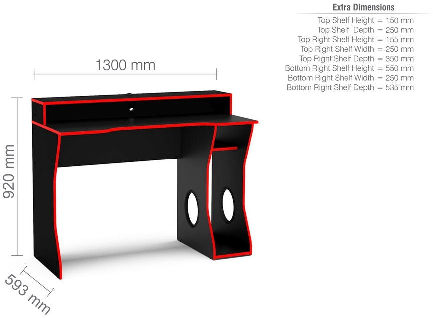 Enzo Black and Red Gaming Desk