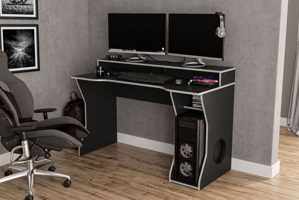 Enzo Black and Silver Gaming Desk