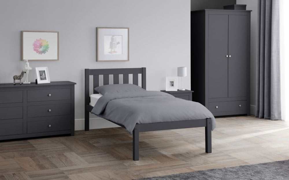 Maine Anthracite Lacquered Pine 2 Door 1 Drawer Wardrobe