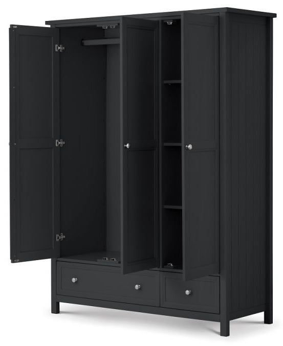 Maine Anthracite Lacquered Pine 3 Door 2 Drawers Wardrobe