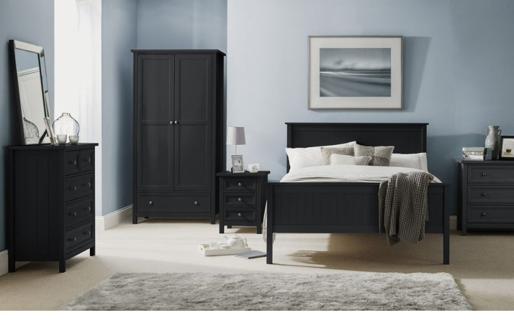 Maine Anthracite Lacquered Pine 3 Drawers Bedside Cabinet
