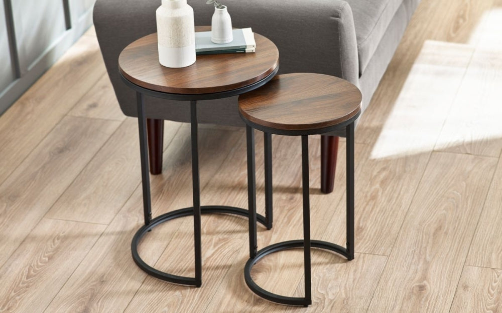 Tribeca Walnut Round Nest of 2 Side Table