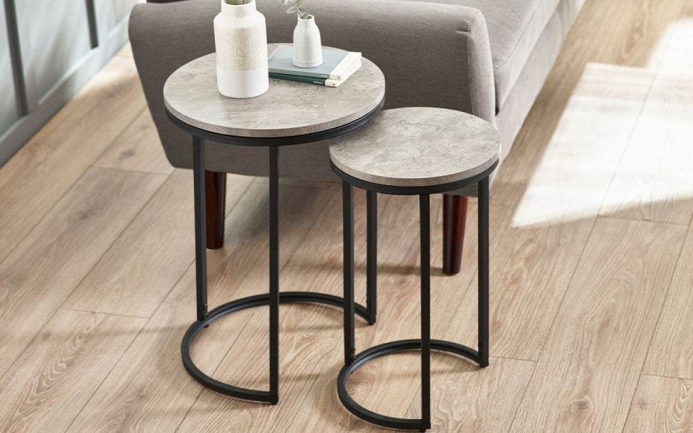 Staten Concrete Effect Round Nest of 2 Tables