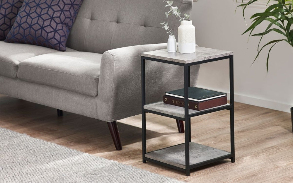 Staten Concrete Effect Tall Narrow Side Table