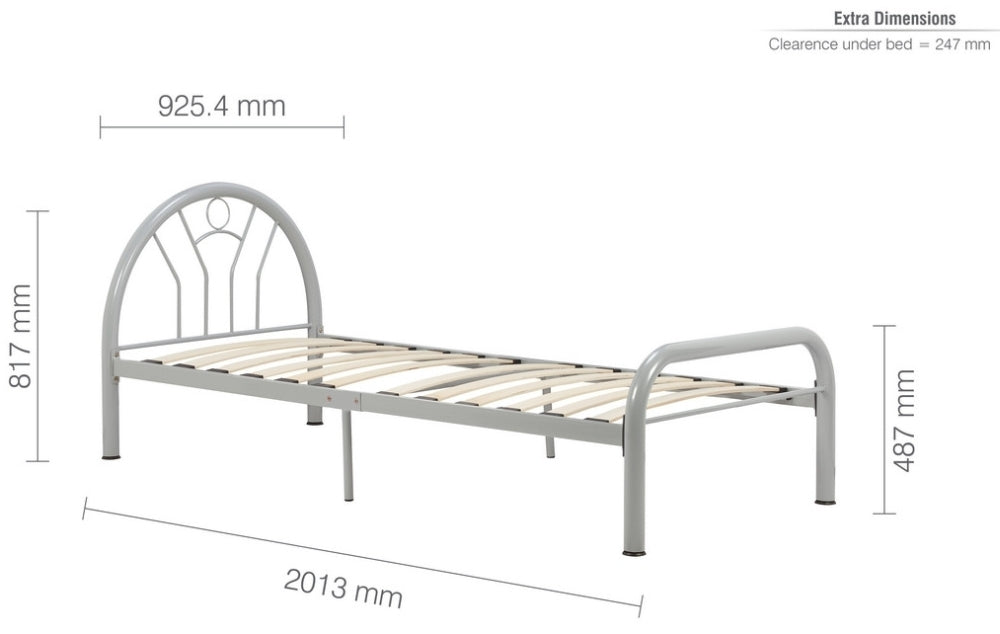 Solo Silver 3ft Single Metal Bed Frame