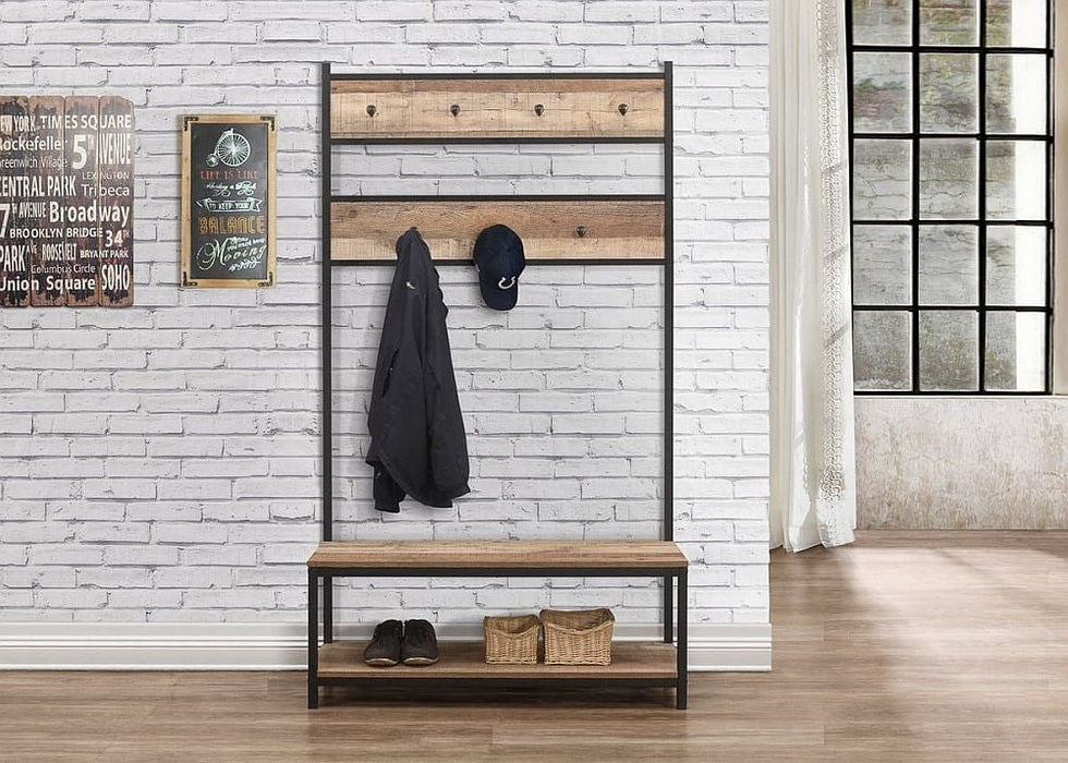 Urban Rustic Wood Effect Industrial Style Hallway Shoe Bench