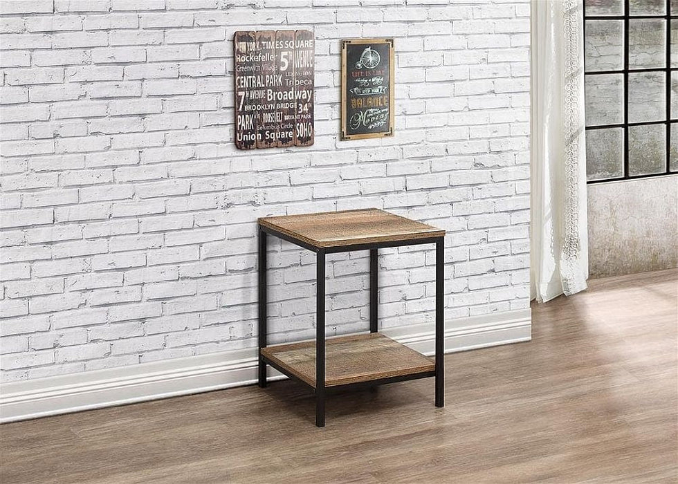 Urban Rustic Wood Effect Industrial Style Square Lamp Table
