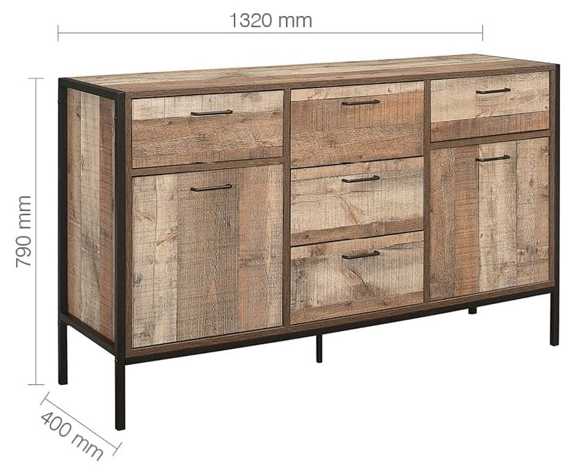 Urban Rustic Wood Effect Industrial Style Large Sideboard