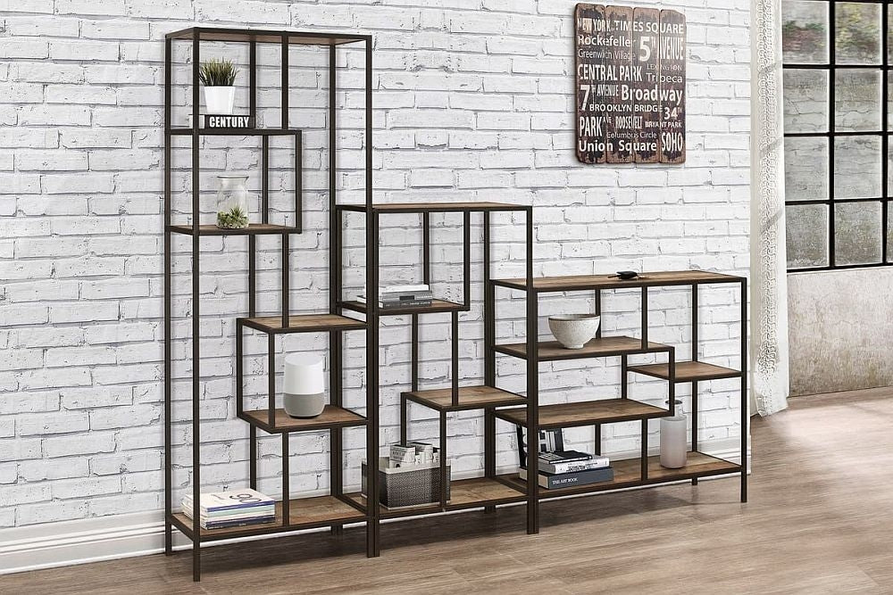 Urban Rustic Wood Effect Industrial Style Shelving Unit