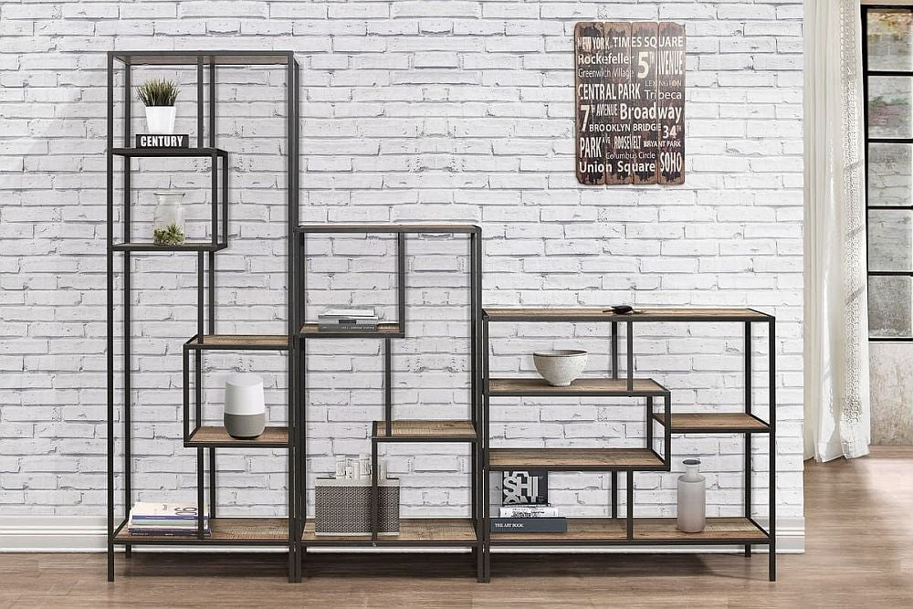 Urban Rustic Wood Effect Industrial Style Shelving Unit