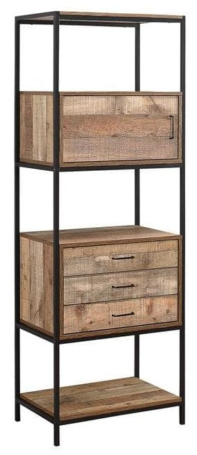 Urban Rustic Wood Effect Industrial Style Shelving Unit with Storage