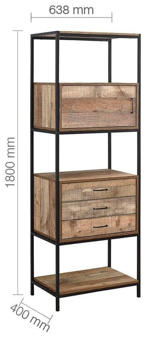 Urban Rustic Wood Effect Industrial Style Shelving Unit with Storage