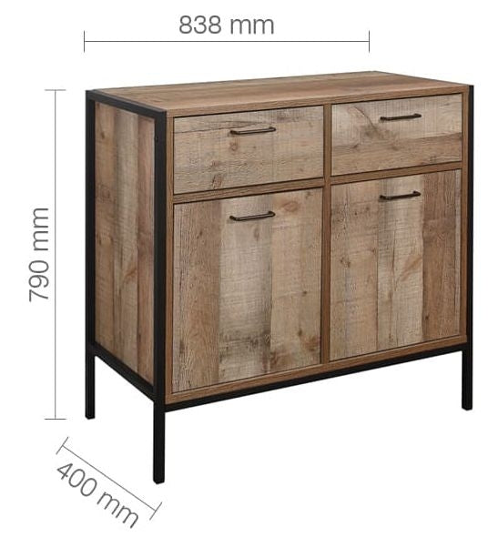 Urban Rustic Wood Effect Industrial Style Small Sideboard - 2 Doors
