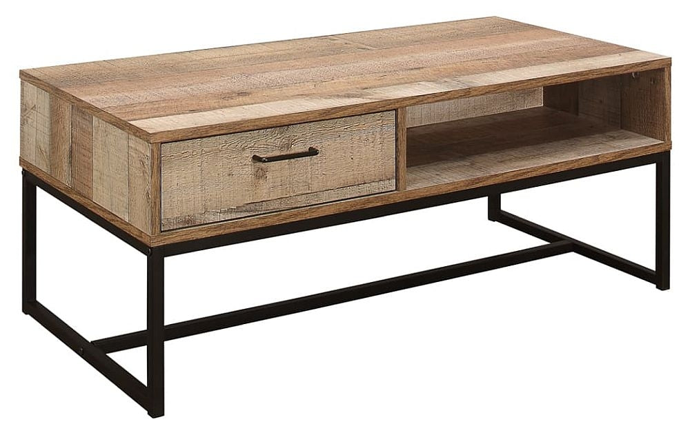 Urban Rustic Wood Effect Industrial Style Storage Coffee Table