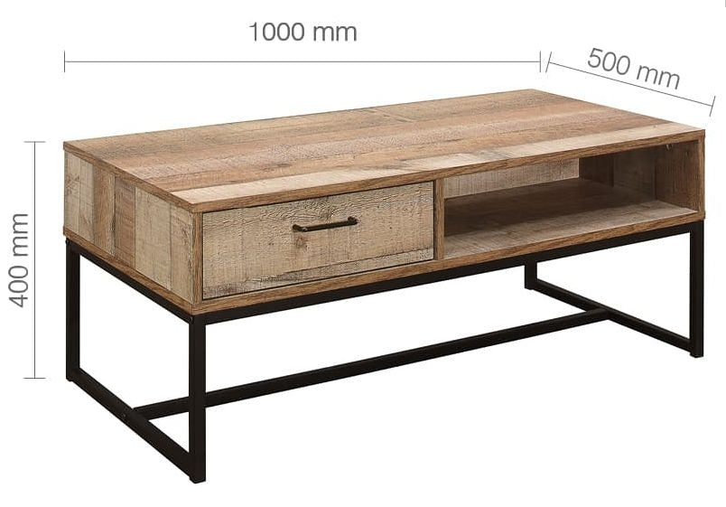 Urban Rustic Wood Effect Industrial Style Storage Coffee Table
