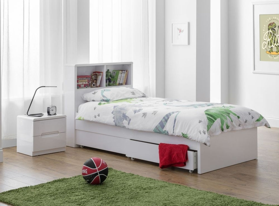Manhattan White High Gloss Bookcase Bed