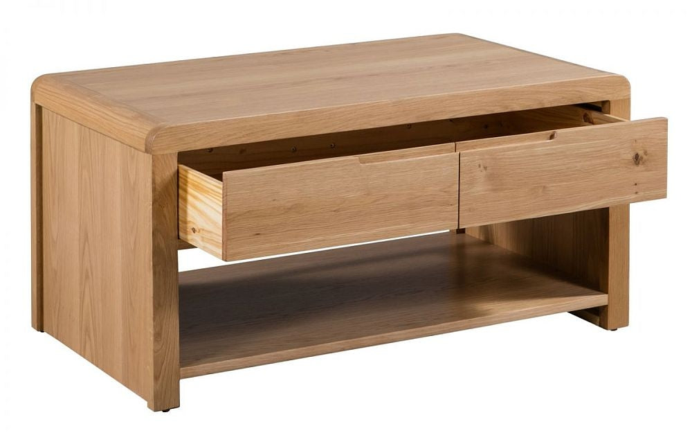 Curve Oak 2 Drawer Coffee Table