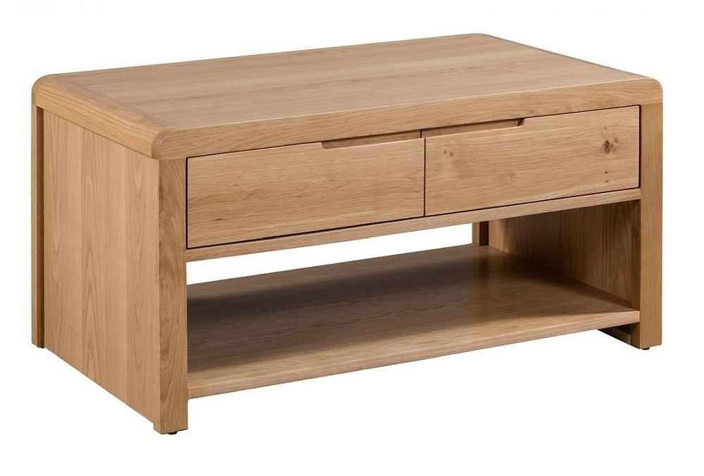 Curve Oak 2 Drawer Coffee Table