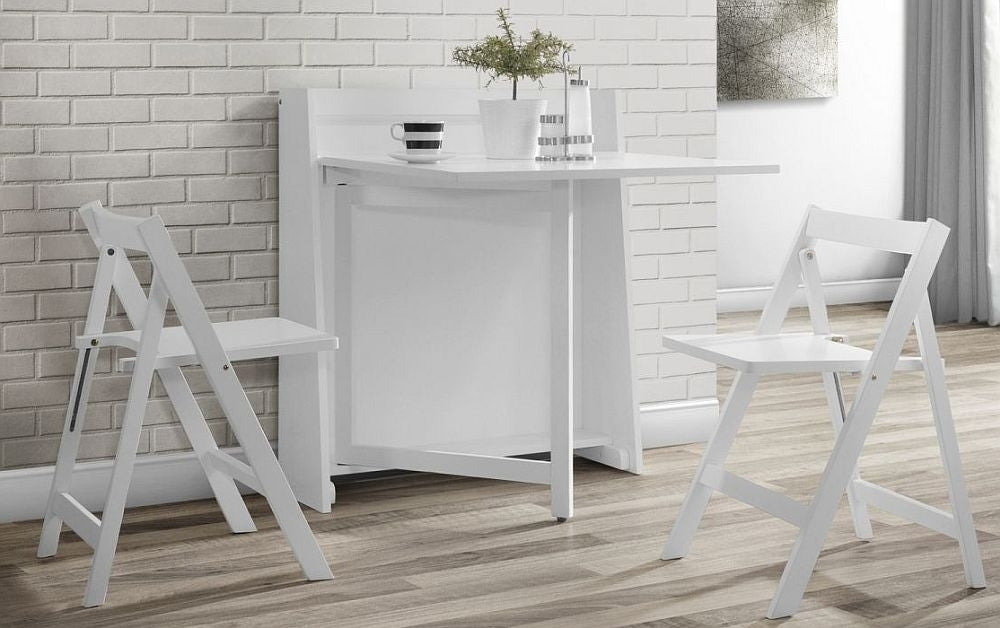 Helsinki Compact White Dining Table and 2 Folding Chairs