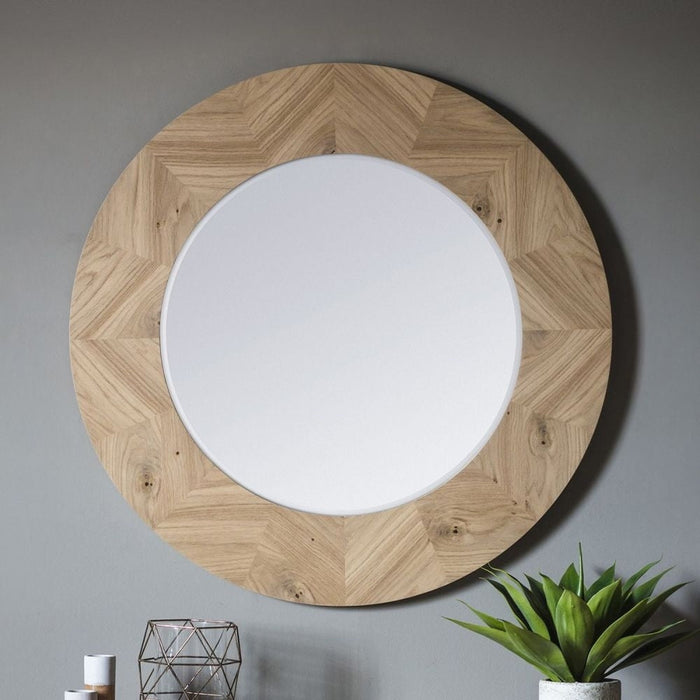 Milano Oak Round Wall Mirror - 90cm x 90cm
