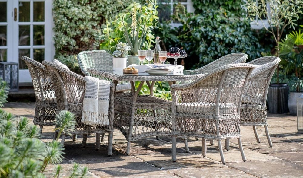 Menton Stone Oval Outdoor Garden Dining Set
