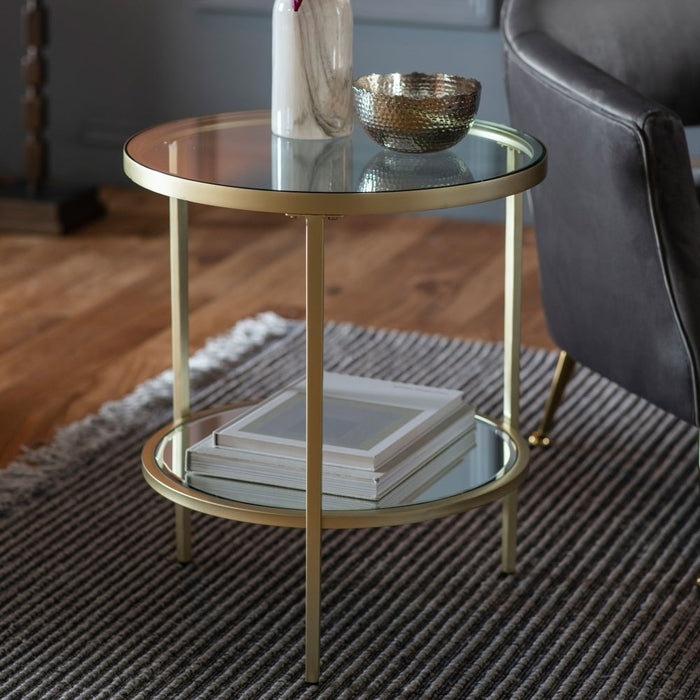 Dundee Glass and Champagne Trim Side Table