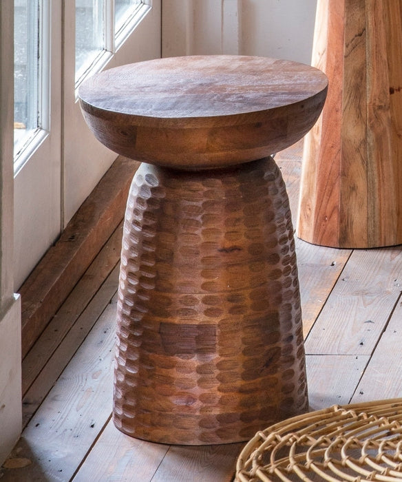 Wakefield Mango Wood and Hammered Brass Side Table