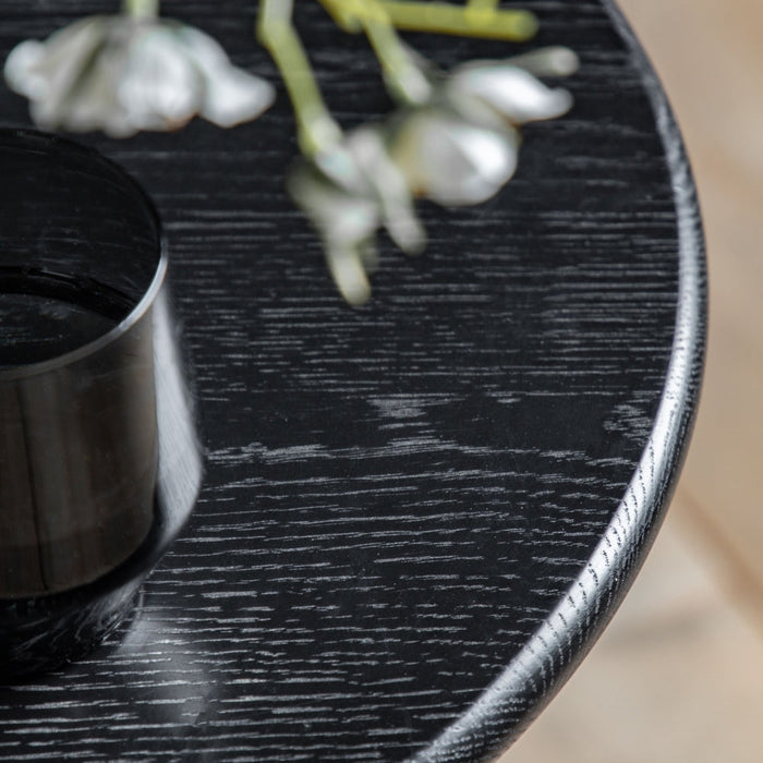 Skylar Black Rattan Round Bedside Table