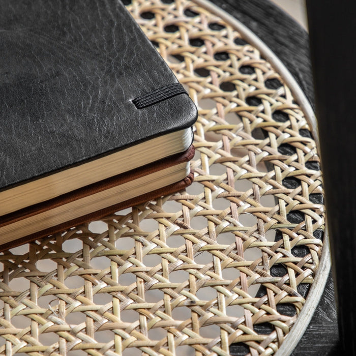 Skylar Black Rattan Round Bedside Table