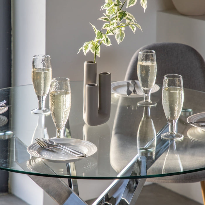 Ramsey 110cm Clear Glass and Chrome Round Dining Table