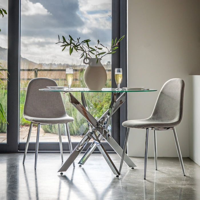 Ramsey 110cm Clear Glass and Chrome Round Dining Table