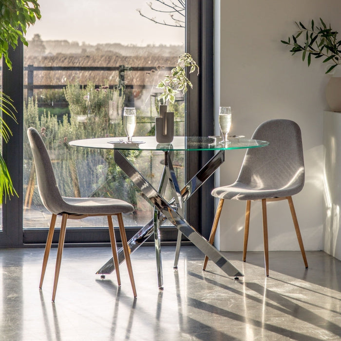 Ramsey 110cm Clear Glass and Chrome Round Dining Table