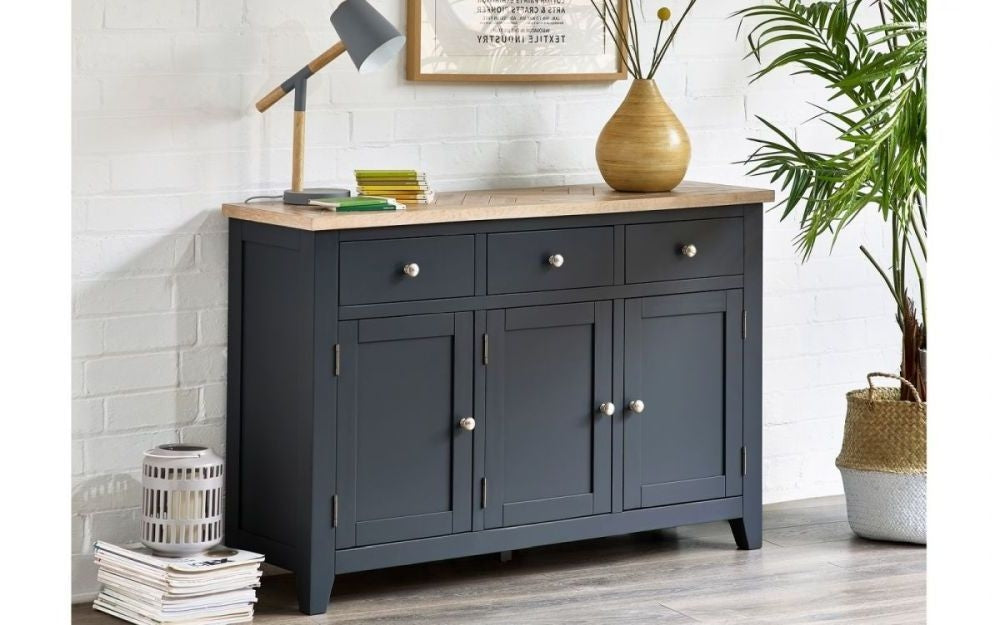 Bordeaux Dark Grey Lacquer 3 Door 3 Drawer Sideboard