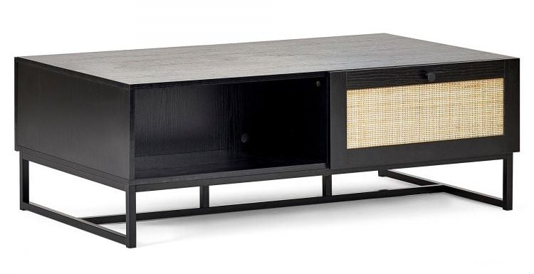 Padstow Black and Rattan 1 Drawer Coffee Table