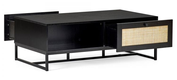 Padstow Black and Rattan 1 Drawer Coffee Table