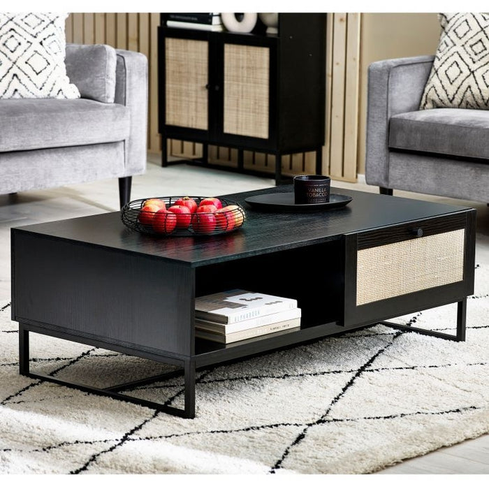Padstow Black and Rattan 1 Drawer Coffee Table