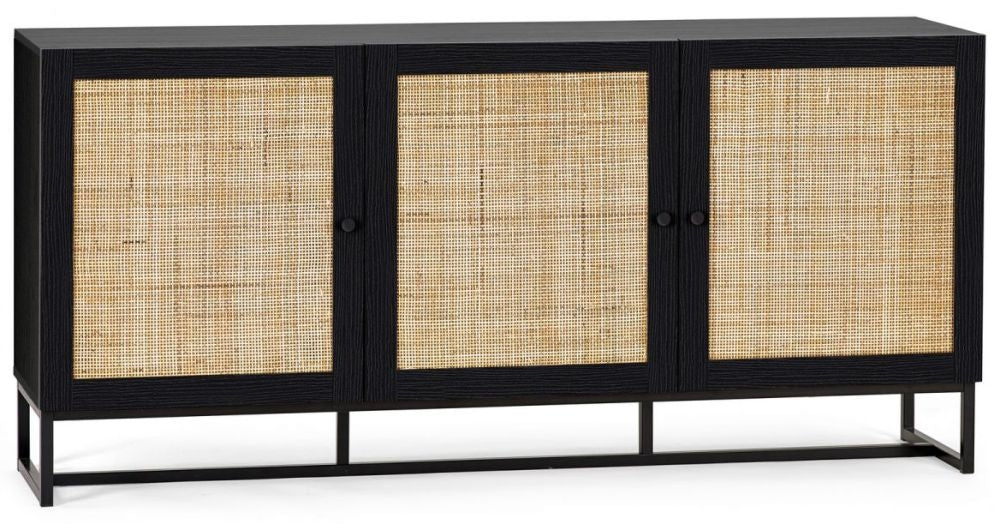 Padstow Black and Rattan 3 Door Sideboard