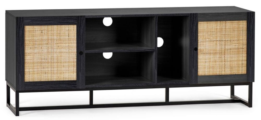 Padstow Black and Rattan TV Unit - upto 64inch