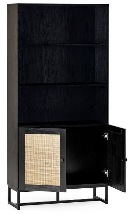 Padstow Black and Rattan 2 Door Tall Bookcase