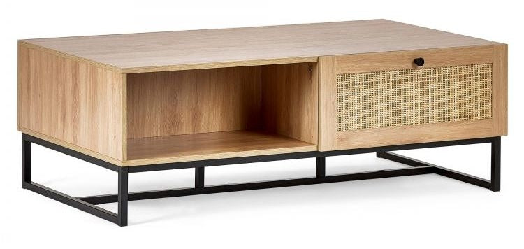 Padstow Oak and Rattan 1 Drawer Coffee Table