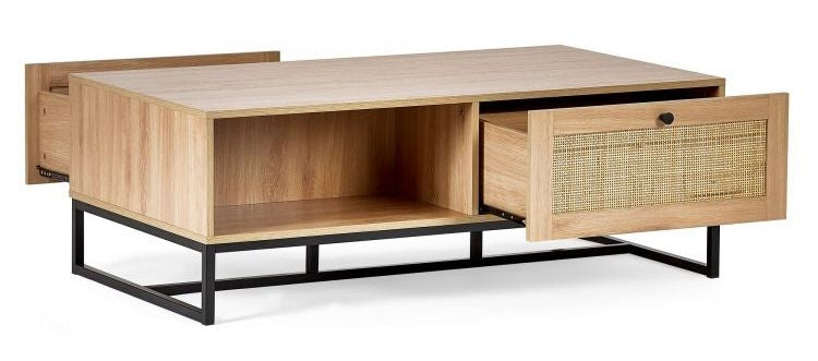 Padstow Oak and Rattan 1 Drawer Coffee Table