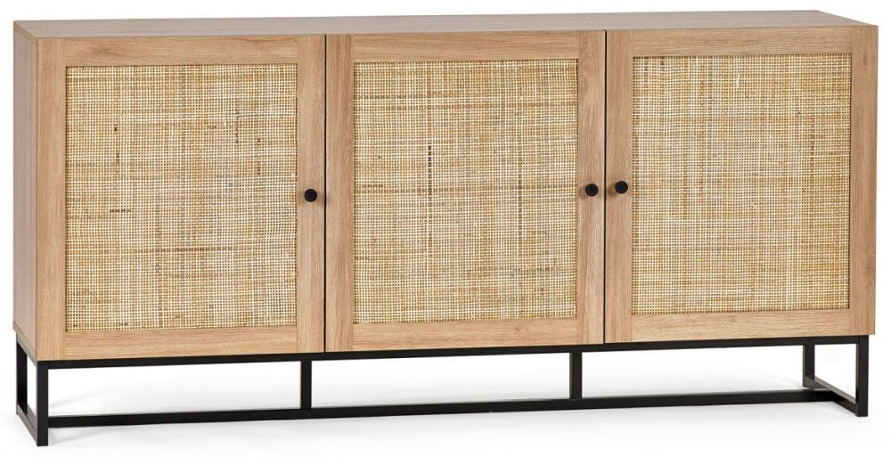 Padstow Oak and Rattan 3 Door Sideboard