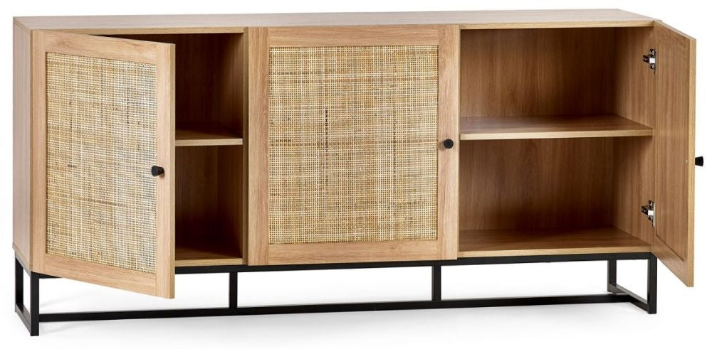 Padstow Oak and Rattan 3 Door Sideboard