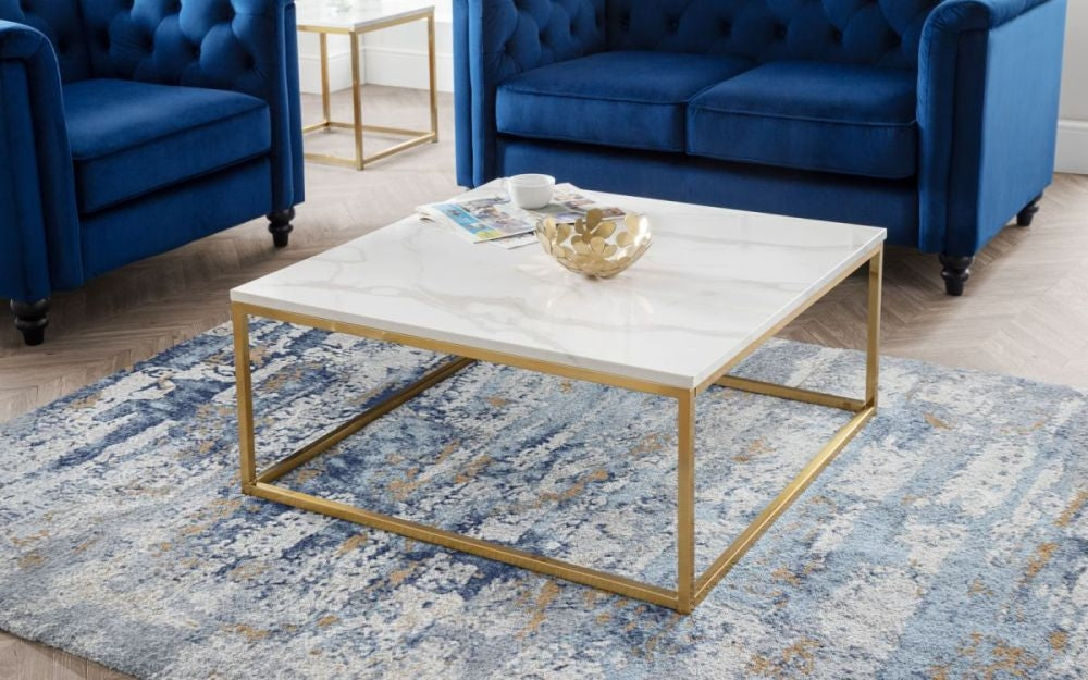 Scala White Marble and Gold Square Coffee Table