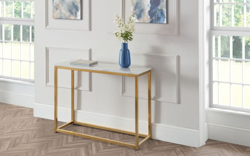 Scala White Marble and Gold Console Table