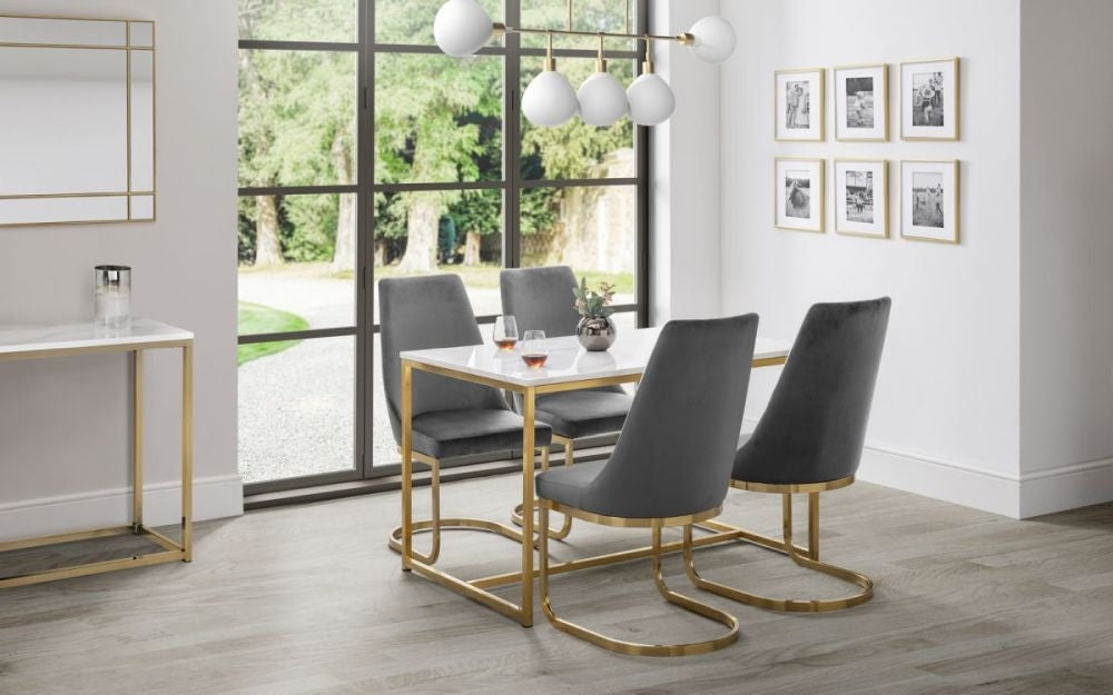 Scala White Marble and Gold 4 Seater Dining Table