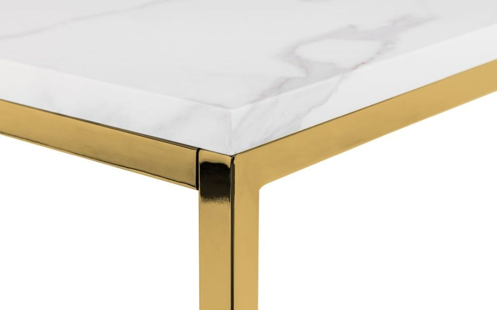 Scala White Marble and Gold Square Lamp Table