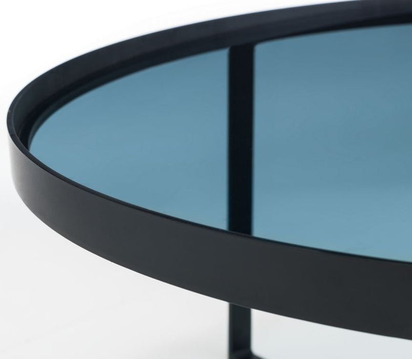 Loft Smoked Glass Top and Black Round Coffee Table