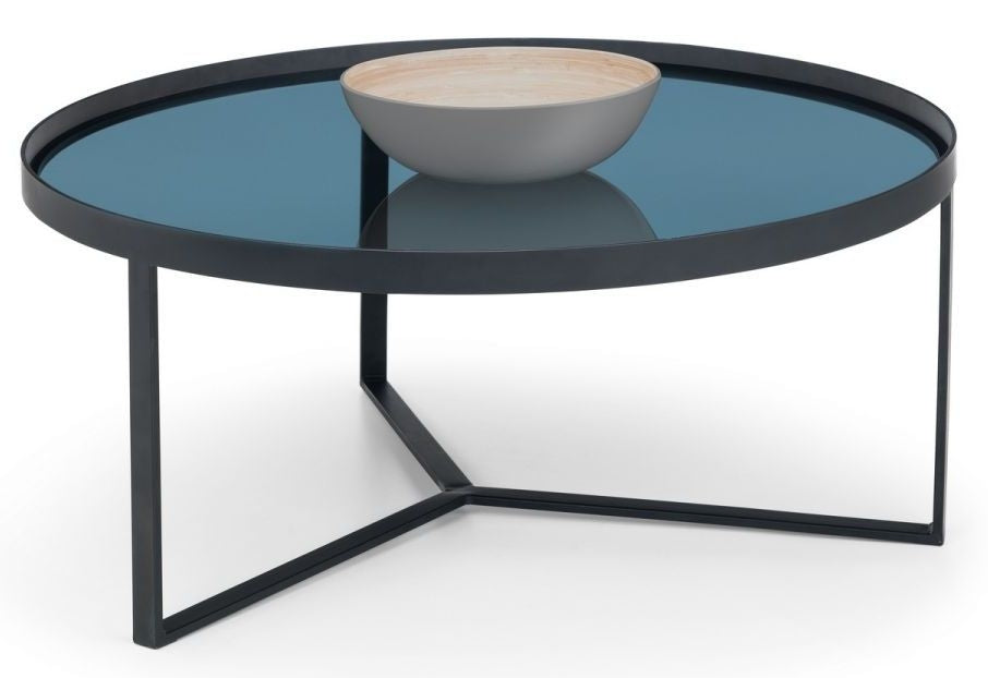 Loft Smoked Glass Top and Black Round Coffee Table